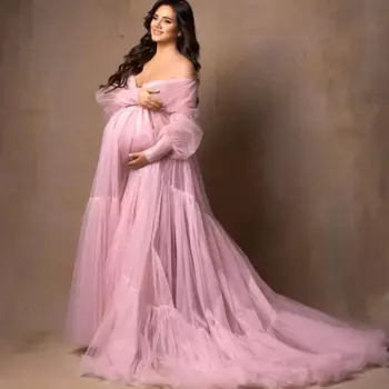 Платье для выпускного вечера, платье макси для беременных женщин, Тюлевое вечернее платье с длинными рукавами на заказ