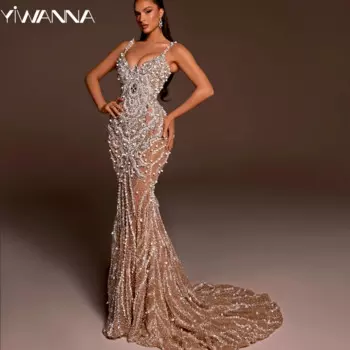 Платье для выпускного вечера с блестящим жемчугом и кристаллами, роскошные вечерние платья русалки высокого качества, иллюзорное коктейльное платье, халат De Marie по индивидуальному заказу