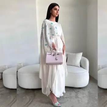 Платье для выпускного вечера в Саудовской Аравии, элегантное шифоновое платье с круглым вырезом и бисером, рюшами и рюшами для выпускного вечера, трапециевидное платье длиной до щиколотки на заказ