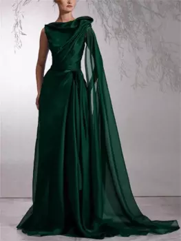 Платье-макси из органзы с круглым вырезом, без рукавов