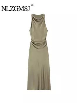 Платье-миди женское атласное, с лямкой на шее