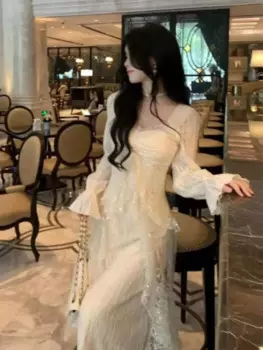 Платье-миди женское кружевное, в стиле пэчворк