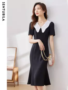 Платье-миди женское с юбкой годе и V-образным вырезом