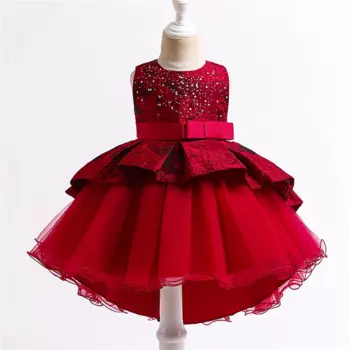 Платье принцессы для девочек, кружевное Сетчатое вечернее платье-пачка с бантом