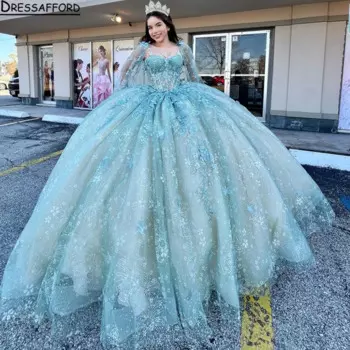 Платье Quinceanera 2024, бальное платье с открытыми плечами, цветочными аппликациями и бисером, милая праздничная одежда 15 лет