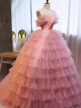 Платье розовое для выпускного вечера, без бретелек