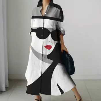 Платье-рубашка с 3D принтом, элегантное винтажное однобортное платье, свободное удобное длинное платье, персонализированная женская куртка с капюшоном