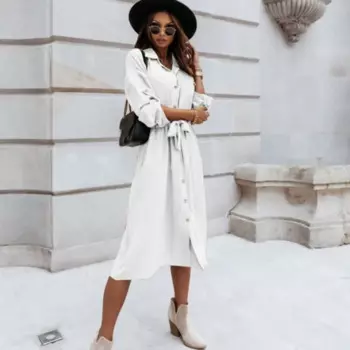 Платье-рубашка женское с V-образным вырезом, на пуговицах