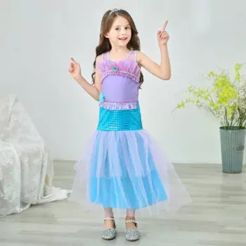 Платье русалки для маленьких девочек, блестящая пачка на тонких бретельках, длинный Карнавальный костюм для маленьких девочек с оборками, костюм принцессы на Хэллоуин