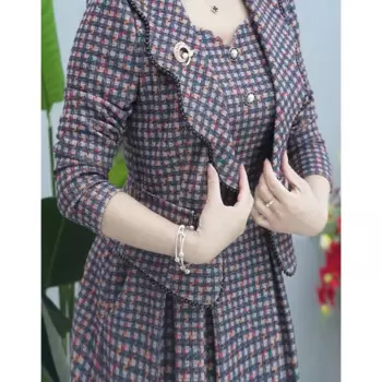 Платье с принтом, комплект из 2 предметов, женский укороченный пиджак, пальто + платье без рукавов с круглым вырезом, офисные женские корейские костюмы больших размеров ZT31