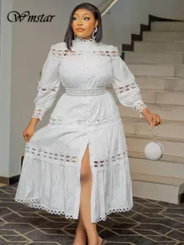 Платье женское длинное на пуговицах, без пояса