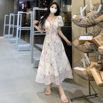 Платье женское длинное с V-образным вырезом, элегантный романтический нежный раздельный сарафан в стиле ретро, большие размеры, лето