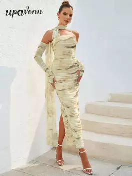 Платье женское летнее без бретелек, с разрезом