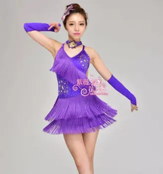 Платья для латинских танцев для девочек, стиль с кисточками, ча-ча/Румба/Самба/бальные/Танго, Одежда для танцев, детский танцевальный костюм, танцевальная одежда с кисточками