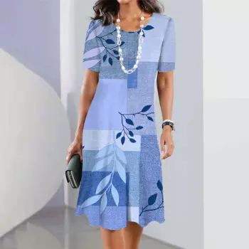 Платья Летняя женская одежда Модное платье большого размера с короткими рукавами Платье в клетку с принтом Повседневное вечернее платье с круглым вырезом Новое вечернее платье