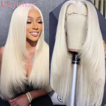Платиновый прямой парик UStyleHair для женщин, парик с многослойной огранкой, светлый парик на сетке спереди, термостойкий синтетический фронтальный парик, ежедневное использование