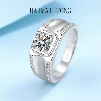 Platinum PT950 ежедневный мужской VVS1 D Цвет 1 карат муассанит бриллиант лучший юбилей Белое золото обручальное кольцо с сертификатом