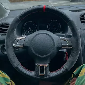 Плетеный чехол на руль автомобиля, противоскользящий замшевый чехол для Volkswagen Golf 6 Mk6 VW Polo Jetta MK5 Sagitar Bora Santana, автомобильные аксессуары