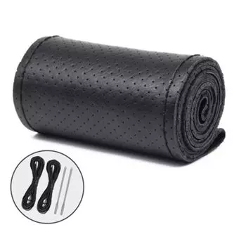 Плетеный чехол на руль автомобиля, универсальный кожаный руль из волокна, автомобильный руль с иглами и нитками, аксессуары для салона автомобиля