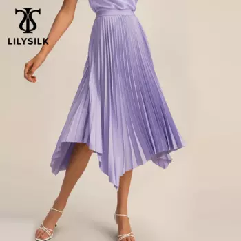 Плиссированная юбка миди LILYSILK для женщин, весна 2023, Новая повседневная ассиметричная шелковая подкладка 8 Момми, низ с эластичной талией, бесплатная доставка