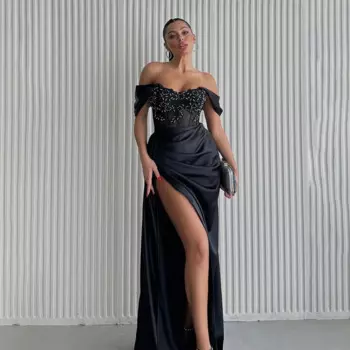 Плиссированное атласное вечернее платье с открытыми плечами и бусинами для свадебного торжества пикантное длинное вечернее платье русалки вечернее платье