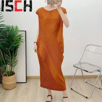 Плиссированное Платье, новинка сезона осень 2024 года, платье без рукавов с ручной плиссировкой, тонкое приталенное характерное платье-майка, женская одежда