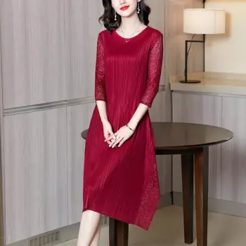 Плиссированное Платье, новинка весны 2021, высококачественное женское кружевное платье