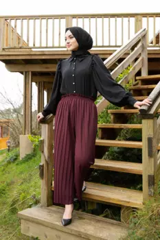 ; Плиссированные брюки E-бордового цвета