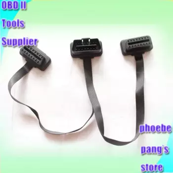 Плоский + тонкий As Noodle OBDII OBD-II OBD 2 OBD2 16 Pin ELM327 папа к двойному гнезду Y сплиттер Удлинительный кабель