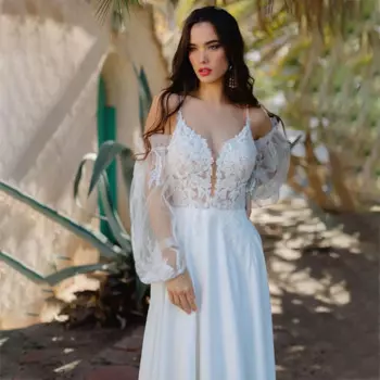 Пляжное атласное свадебное платье по индивидуальному заказу, большие размеры, кружевное, с v-образным вырезом, открытой спиной, со съемными рукавами, длинное свадебное платье со шлейфом Custo