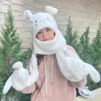 Плюшевая шапка Sanrio Kuromi My Melody Cinnamoroll Kawaii, шапка, шарф, перчатки, тринити, милая зимняя теплая шапка для девочек, подарок подруге