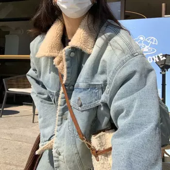 Плюшевая женская куртка на хлопковой подкладке в этом году плюс бархатная куртка на хлопковой подкладке Повседневная джинсовая куртка Джокер Зимняя одежда.