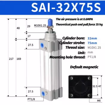 Пневматический цилиндр AIRSLG SAI32 SAI40-25 50 75 100
