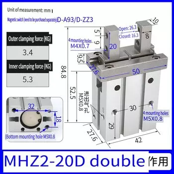 Пневматический захват для пальцев, воздушный цилиндр, параллельный открытый и закрытый MHZ2/MHZL2 двойного действия