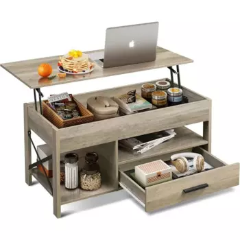 Подъемный журнальный столик для гостиной, журнальные столики, роскошный дизайн, скрытый отсек и металлическая рама, серая мебель, домашний кофейник