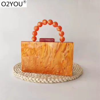 Подарочная акриловая коробка с бусинами и жемчужинами ярко-оранжевого цвета, клатчи, вечерняя сумочка для свадебной вечеринки, сумки с клапаном для девушек