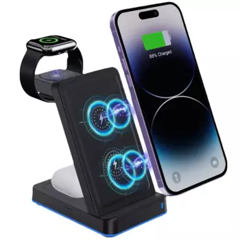 Подходит для Apple Samsung Watch Универсальная беспроводная зарядка мобильных часов двойного назначения 3-в-1 светоизлучающая подставка Беспроводное зарядное устройство