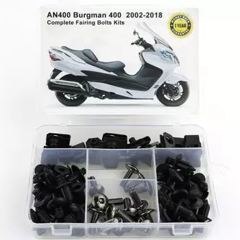 Подходит для мотоцикла Suzuki AN400 Burgman 400 2002-2018, полный комплект болтов для обтекателя, зажимы для обтекателя, гайки, винты для корпуса, сталь