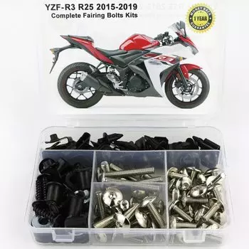 Подходит для Yamaha YZF-R3 YZF-R25 R3 R25 2015-2017 2018 2019 Полный комплект болтов обтекателя, шпиль, скоростные гайки, зажимы, винты, сталь