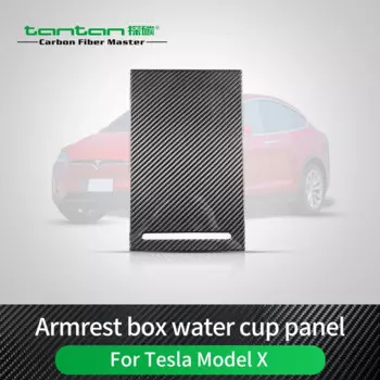 Подлокотник для автомобиля Tesla X 2016-2021 года, панель для чашки с водой, рамка, чехол, автомобильные аксессуары, стикер, глянцевый черный, 1 шт., настоящий углерод