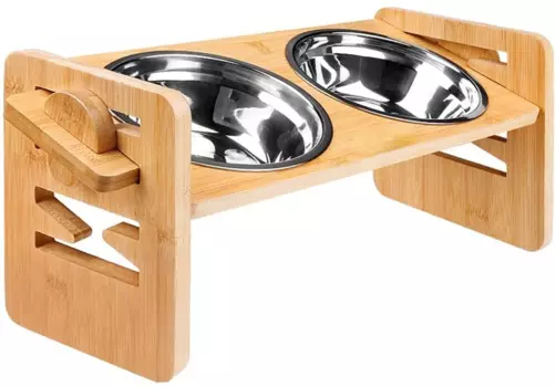 Поднимающиеся миски для собак, регулируемая поднятая миска для маленьких собак и кошек, прочная бамбуковая миска для кошек и собак, кормушка для домашних животных