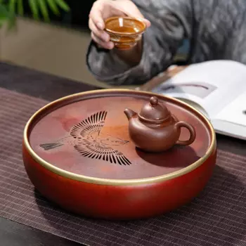 Поднос для чая Gongfu, роскошный полностью медный китайский поднос для чая, доска для хранения воды, домашний простой маленький