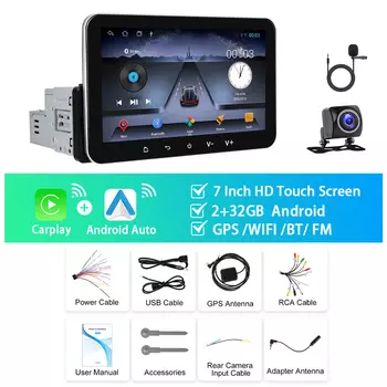 Podofo 2 + 32G Android автомобильный радиоприемник 7 дюймов 1Din мультимедийный плеер Carplay Android Auto GPS-навигация WIFI EQ 4 ядра Bluetooth автомобильная стереосистема