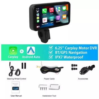 Podofo Мотоциклетная навигация Carplay 6,25 ''Смарт-плеер Android Auto IP67 Водонепроницаемый Carplay Портативный мотоциклетный монитор двигателя