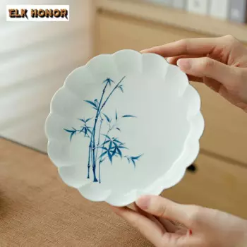 Подставка из чистого бамбука с ручной росписью, поднос Zen Gaiwan для сухого приготовления чая, фруктов, закусок, Подарочная тарелка для чайной церемонии