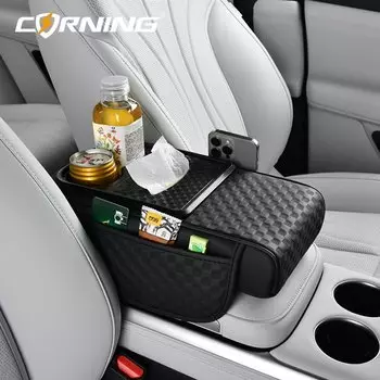 Подушка подлокотника центральной консоли автомобиля, утолщенная с коробкой для салфеток, подлокотник, подстаканник для хранения, кожаные универсальные аксессуары для салона автомобиля