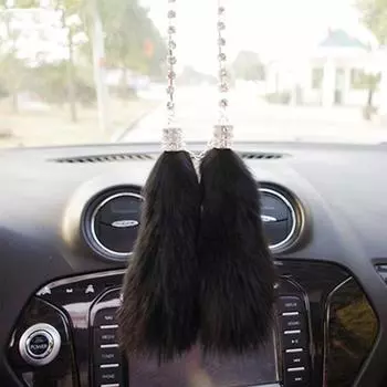 Подвеска для автомобиля из искусственного меха норки, украшение для салона автомобиля в виде зеркала заднего вида с кристаллами, лиса, подвеска из плюша
