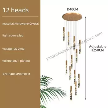 Подвесная хрустальная лампа Yingxuan, золотая, LED