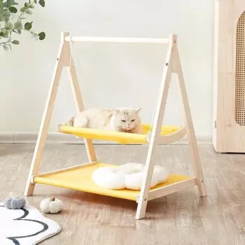 Подвесная кошачья кровать, двухслойный гамак для кошек и котят, разборная, раздвижная, с деревянной рамой, для раздвижных питомцев
