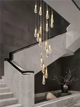 Подвесная лампа в скандинавском стиле для спальни, простой и элегантный светильник в виде водной лампы, длинная подвесная Хрустальная лестница Li